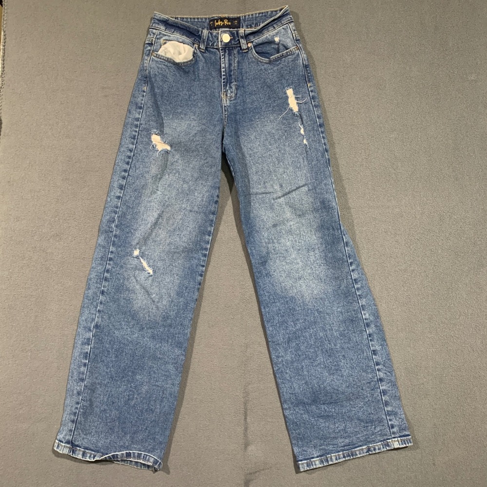 Indigo Rein Women's Wide Leg Jeans Distressed Denim Blue Actual Size 26 x 30